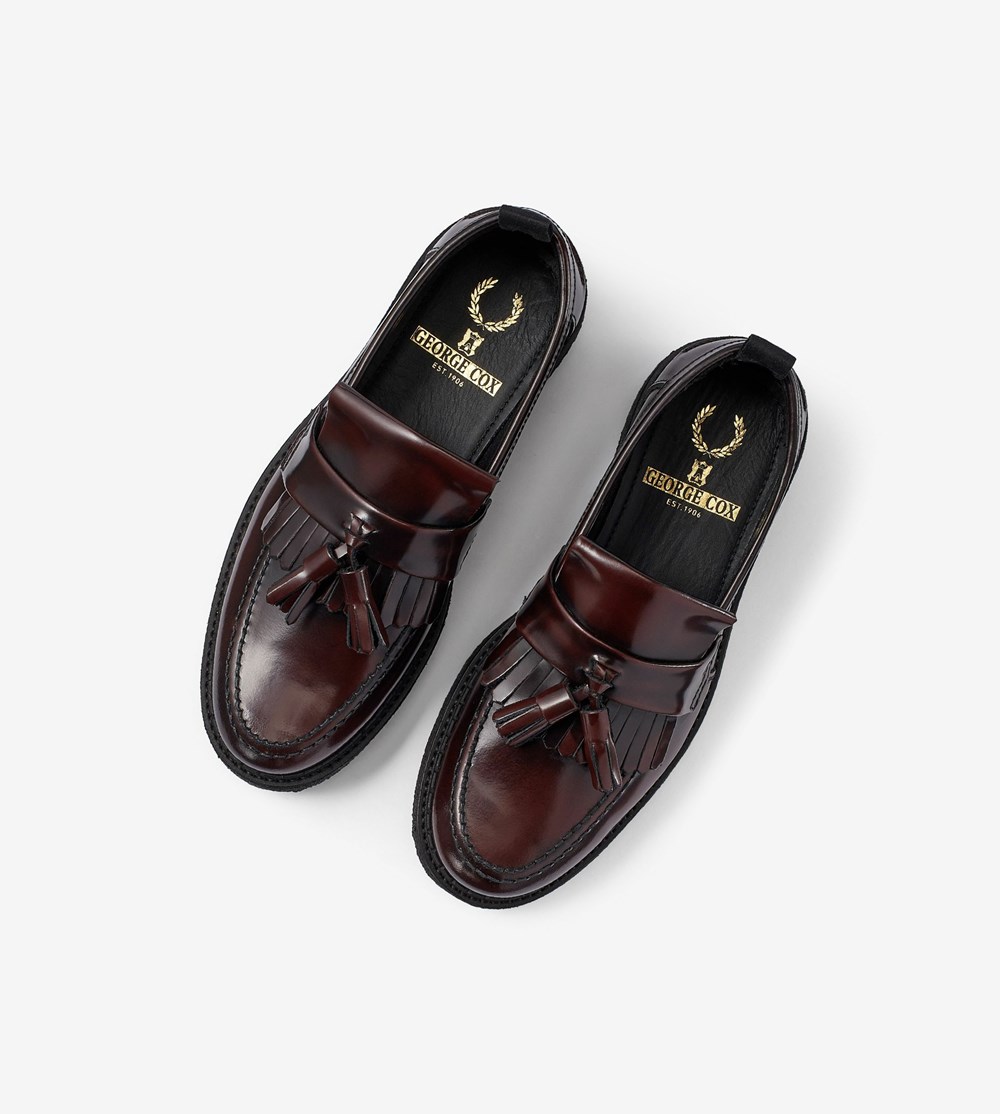 Burgundy Fred Perry George CoxTasse Men's Loafers | OKZGN-7628