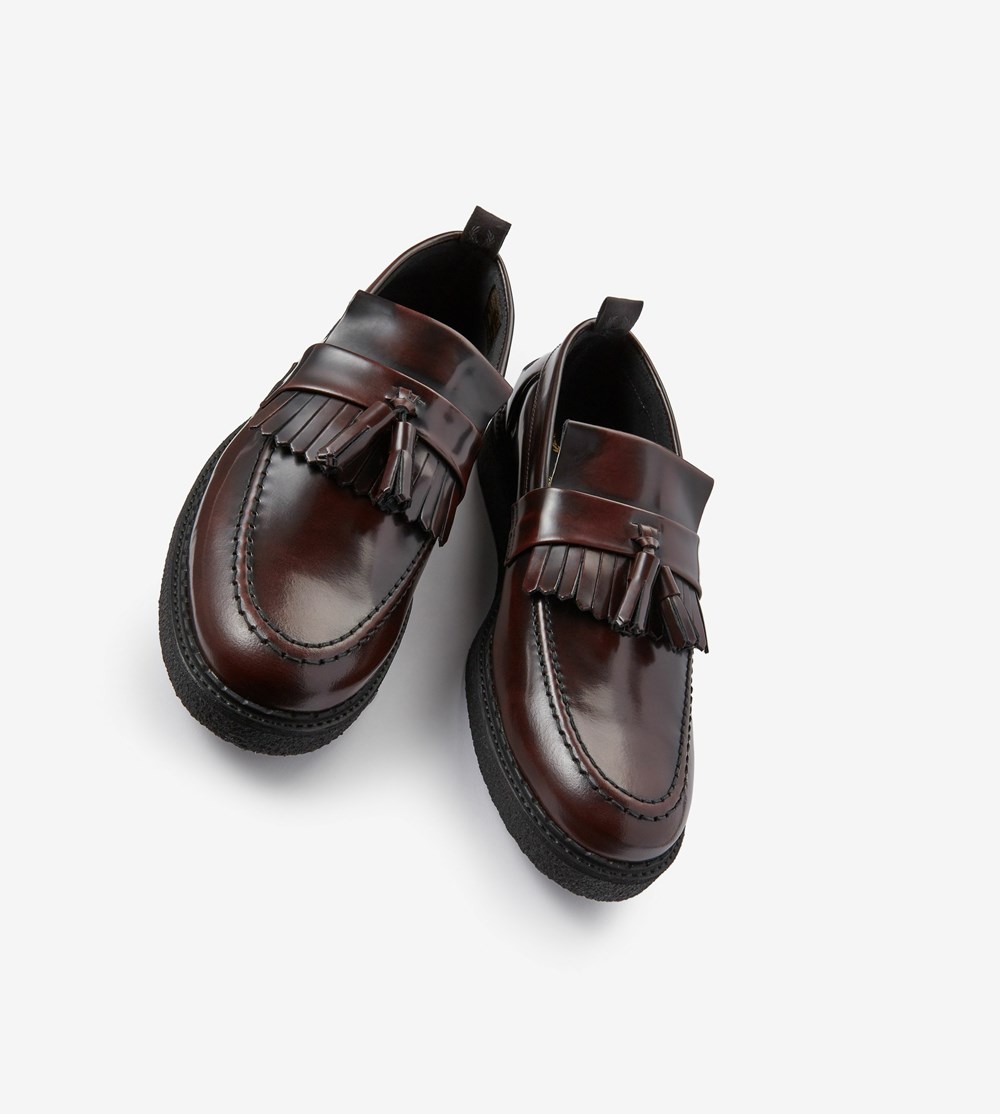 Burgundy Fred Perry George CoxTasse Men's Loafers | OKZGN-7628