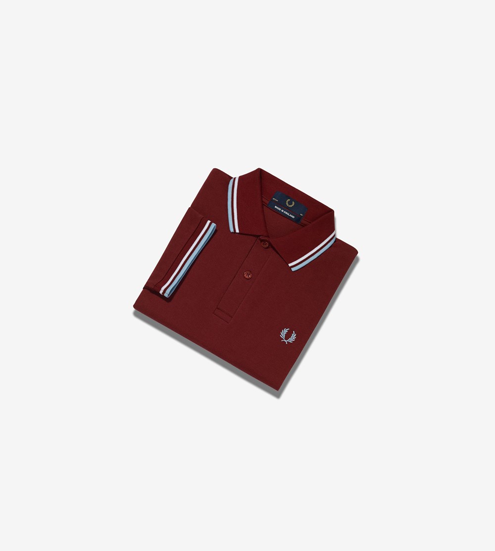 Burgundy / White Fred Perry M12 Men's Polo Shirts | ENFTP-7685