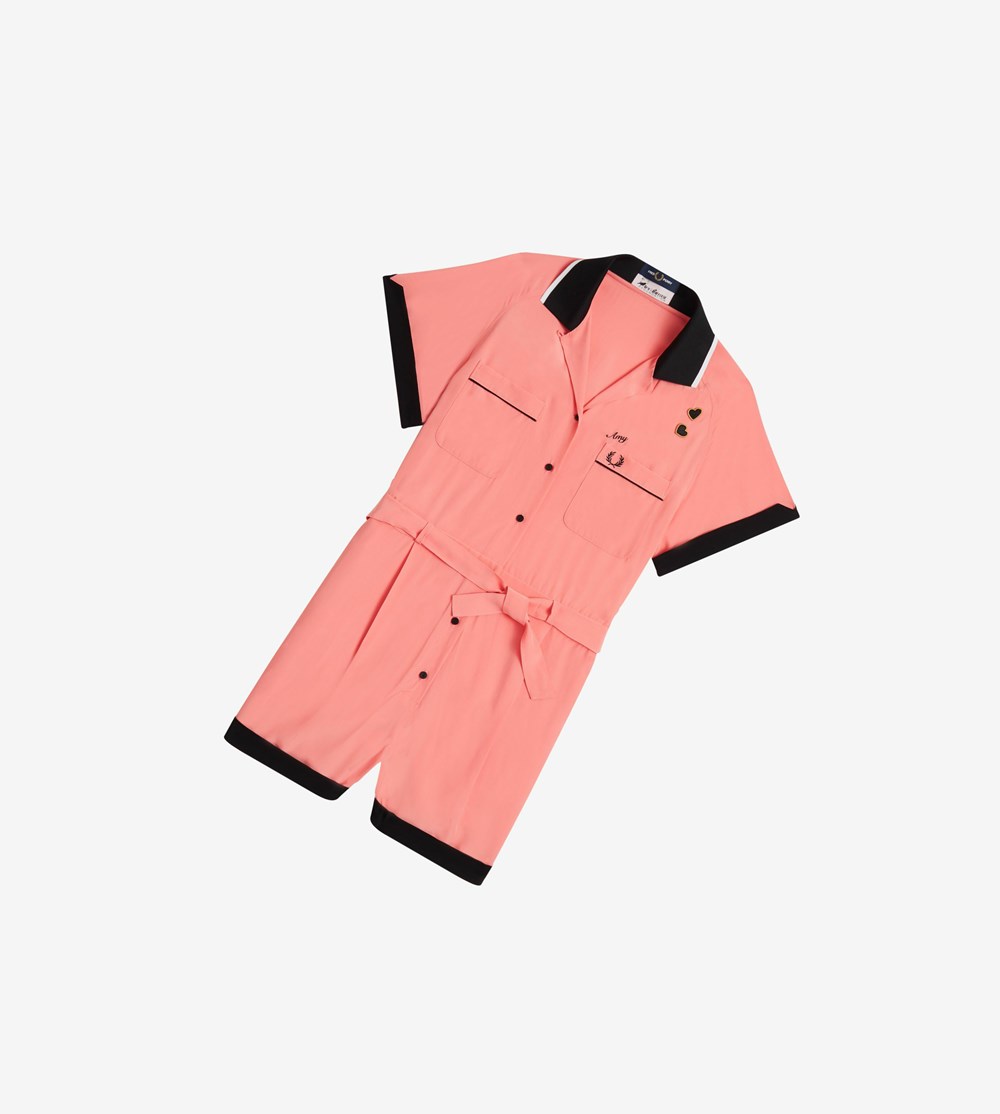 Coral Fred Perry Amy Winehouse Foundation Button-Through Playsuit Women's Dresses | ZYEAQ-6817