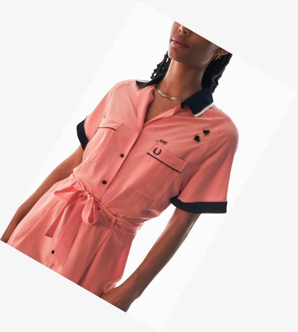 Coral Fred Perry Amy Winehouse Foundation Button-Through Playsuit Women's Dresses | ZYEAQ-6817