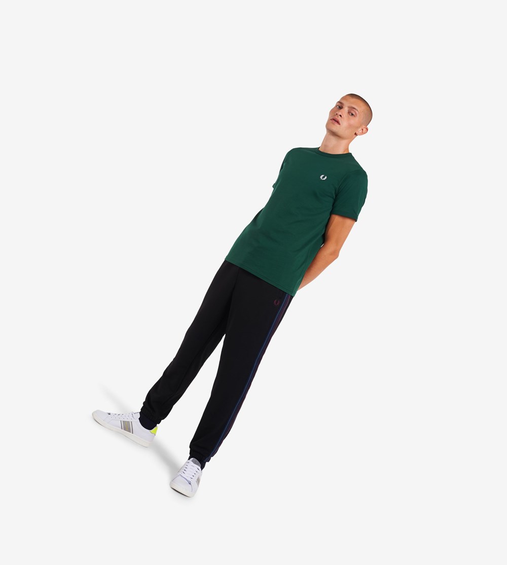 Dark Green Fred Perry Ringer Men's T Shirts | QNMFH-6239