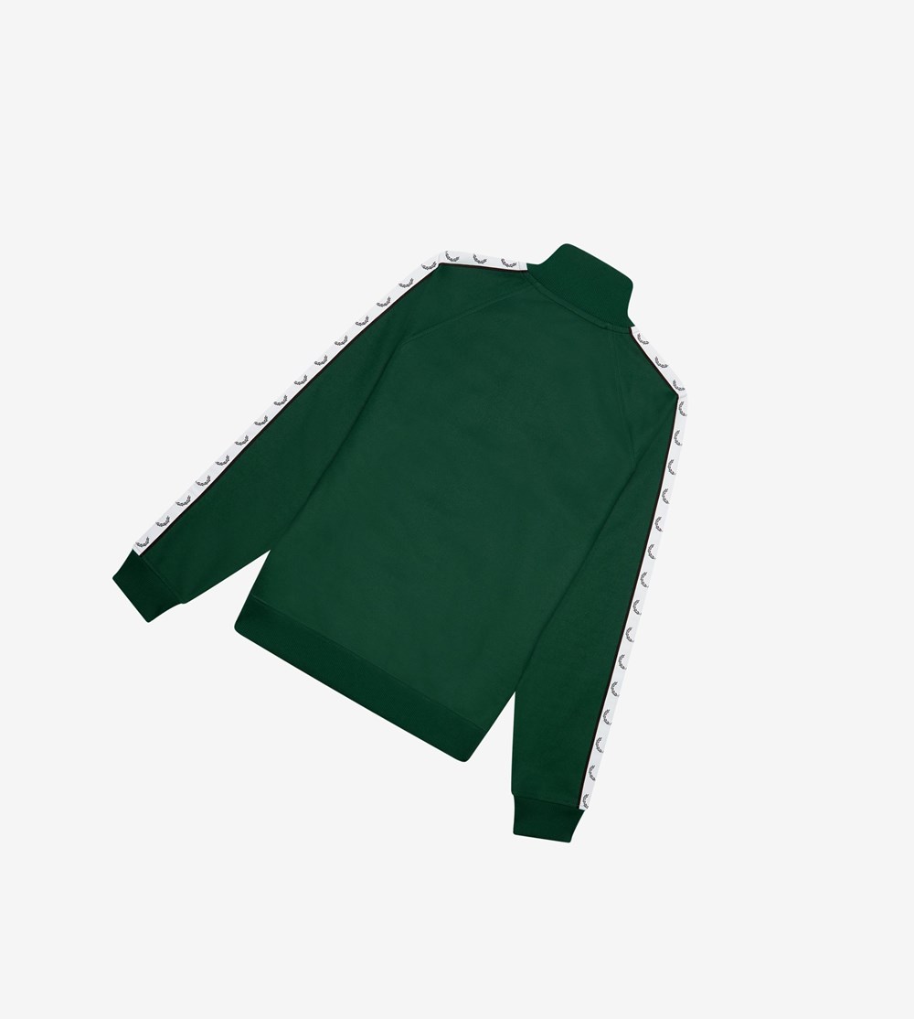 Dark Green Fred Perry Taped Men's Track Jacket | AXUVO-9476