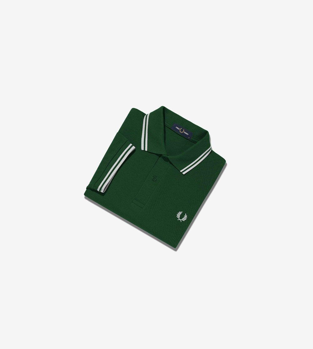 Dark Green / White Fred Perry M3600 Men's Polo Shirts | NOPAB-9638