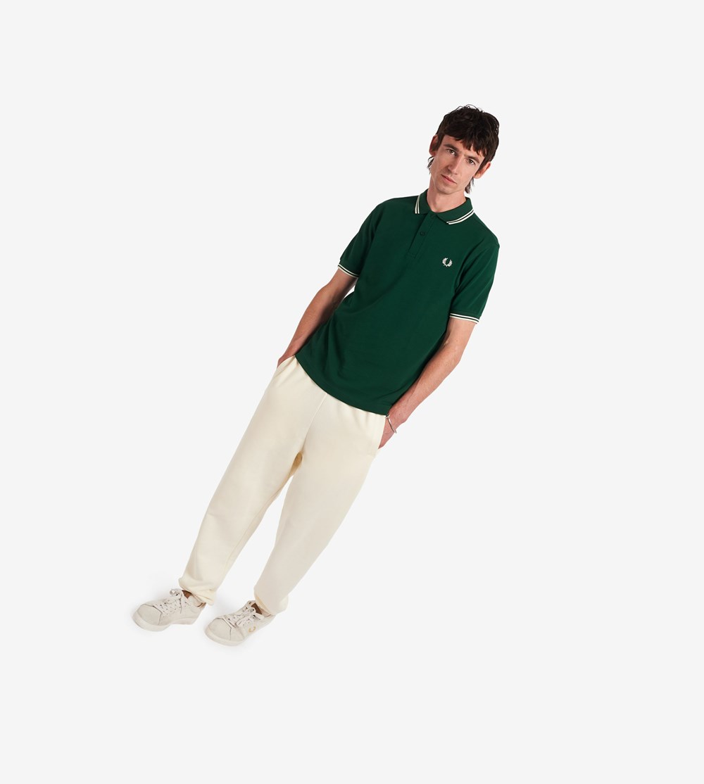 Dark Green / White Fred Perry M3600 Men's Polo Shirts | NOPAB-9638