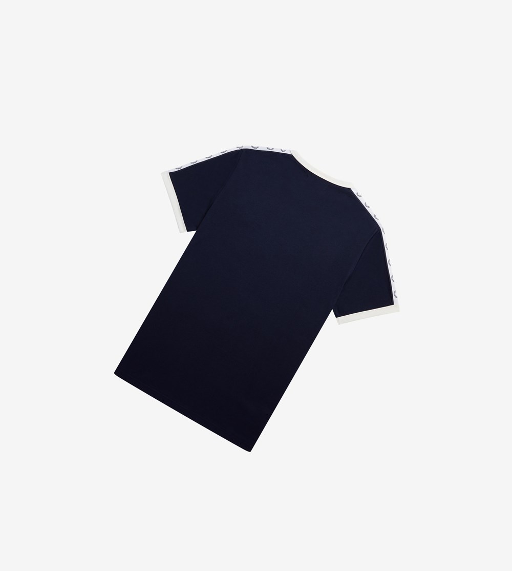 Dark Grey Blue Fred Perry Taped Ringer Men's T Shirts | MINQH-6253