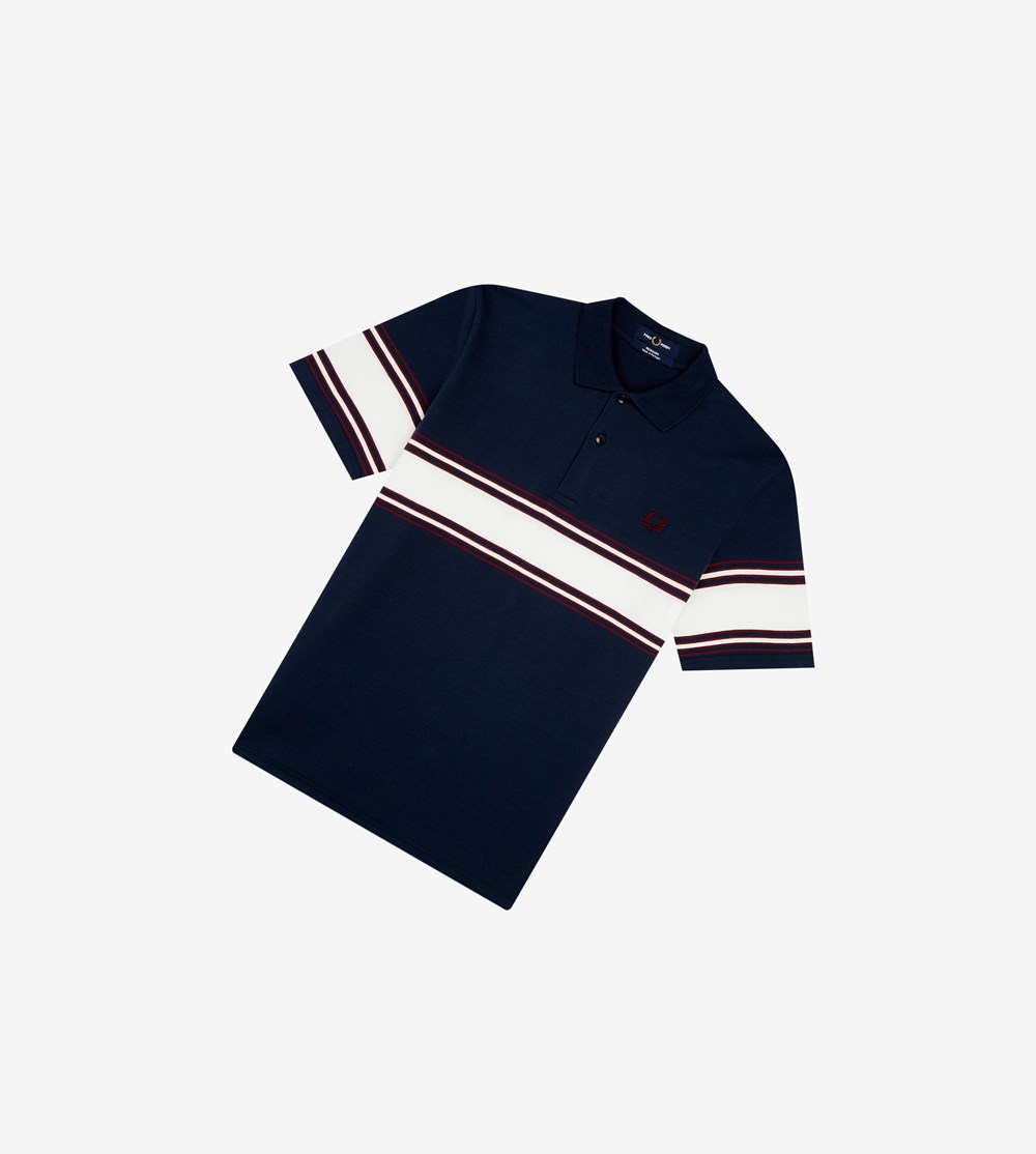 Dark Grey Fred Perry Reissues Stripe Detail Jersey Men's Polo Shirts | UTDXW-5423