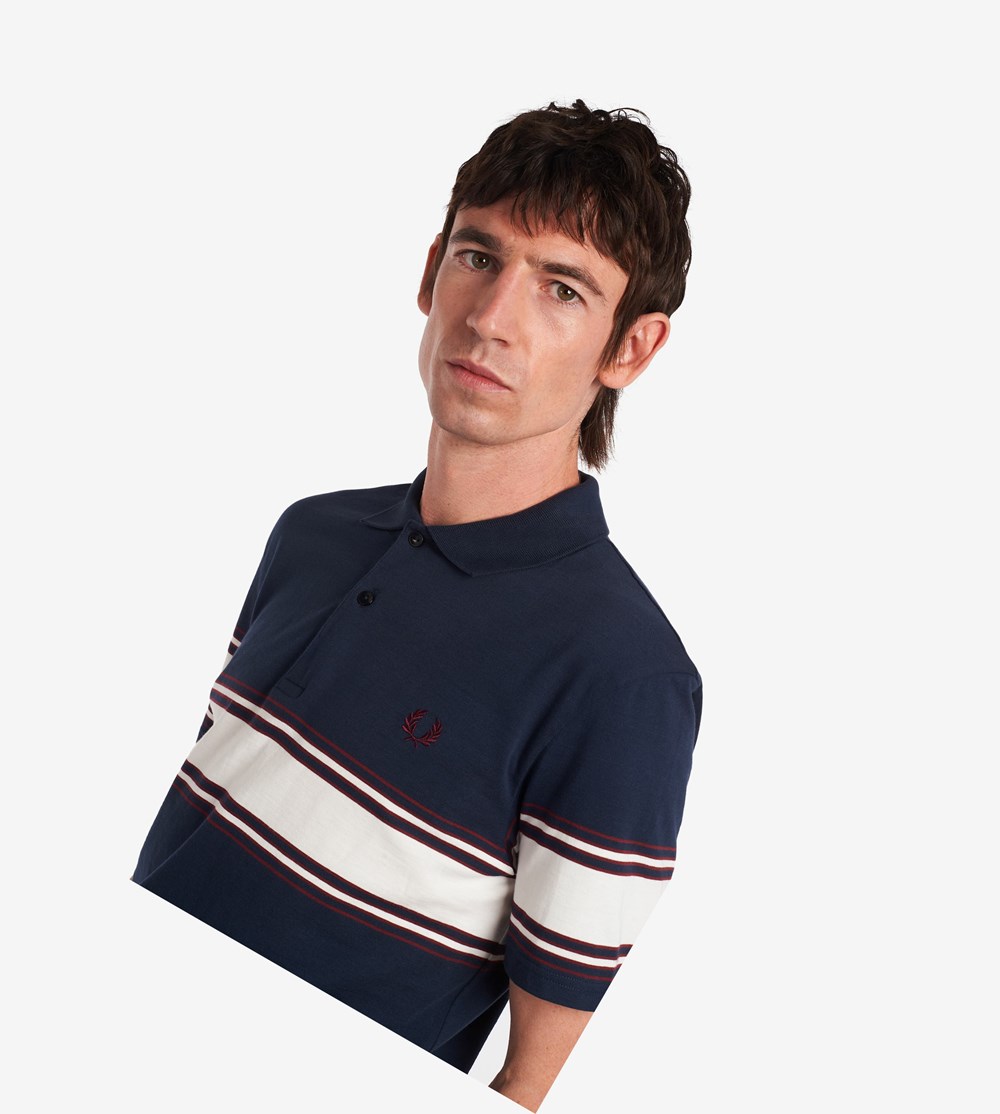 Dark Grey Fred Perry Reissues Stripe Detail Jersey Men's Polo Shirts | UTDXW-5423