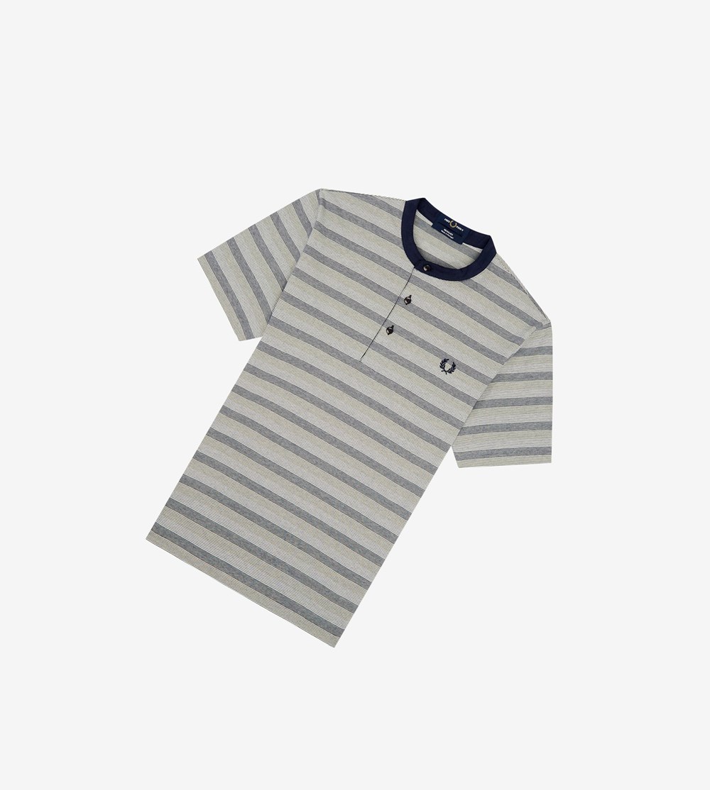 Dark Grey Fred Perry Reissues Striped Henley Shirt Men's Polo Shirts | MWERB-1257