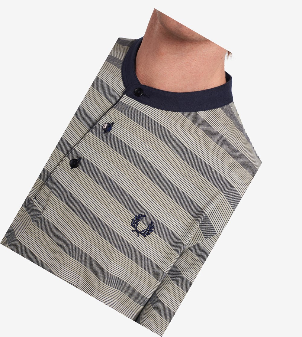 Dark Grey Fred Perry Reissues Striped Henley Shirt Men's Polo Shirts | MWERB-1257