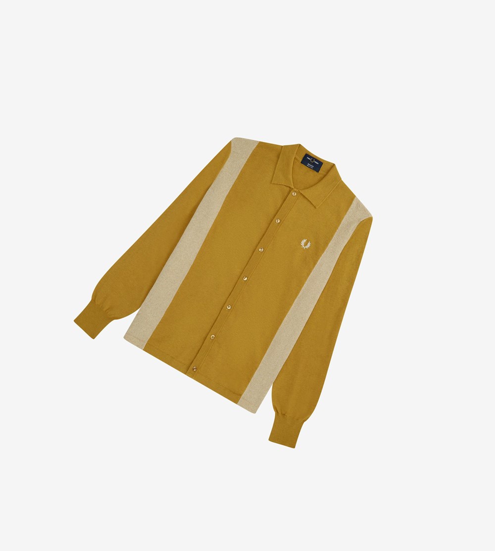 Gold Fred Perry Reissues Knitted Towelling Shirt Men's Knitwear | GFBLR-3420