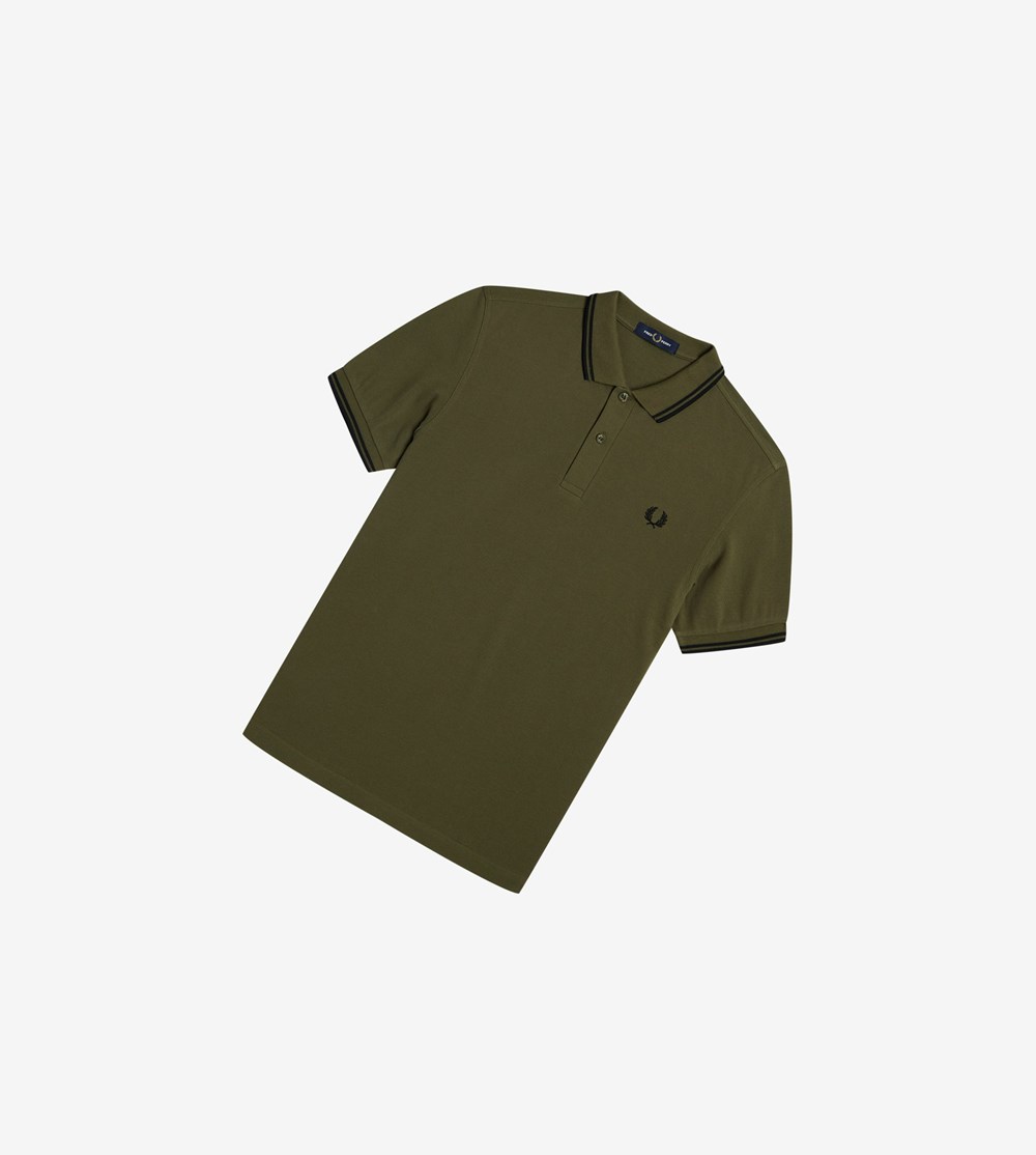 Green / Black Fred Perry M3600 Men's Polo Shirts | KMUJW-2687