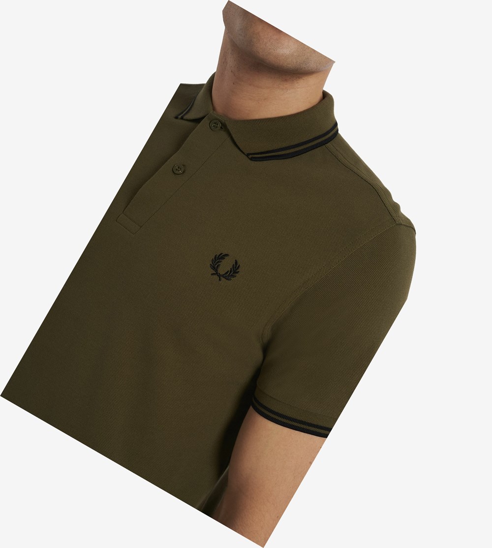 Green / Black Fred Perry M3600 Men's Polo Shirts | KMUJW-2687