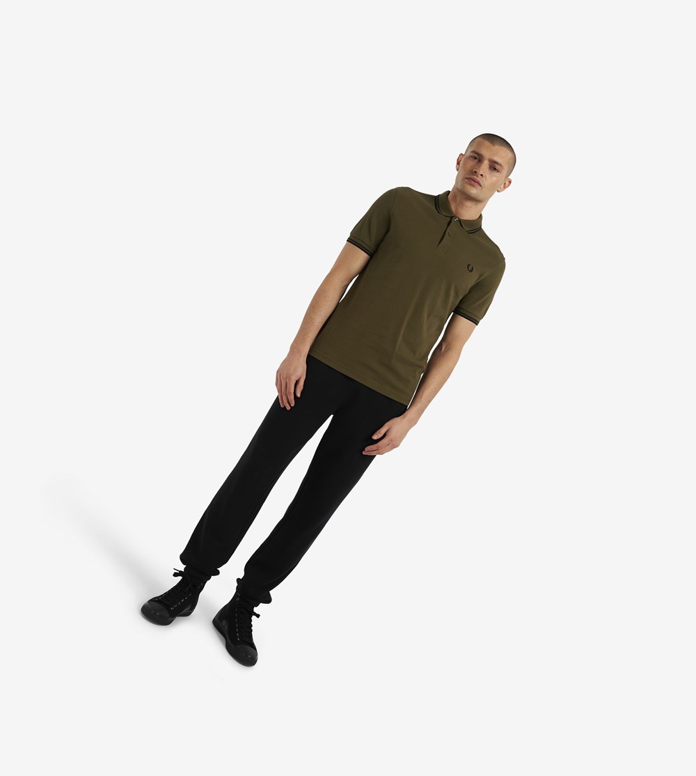 Green / Black Fred Perry M3600 Men's Polo Shirts | KMUJW-2687