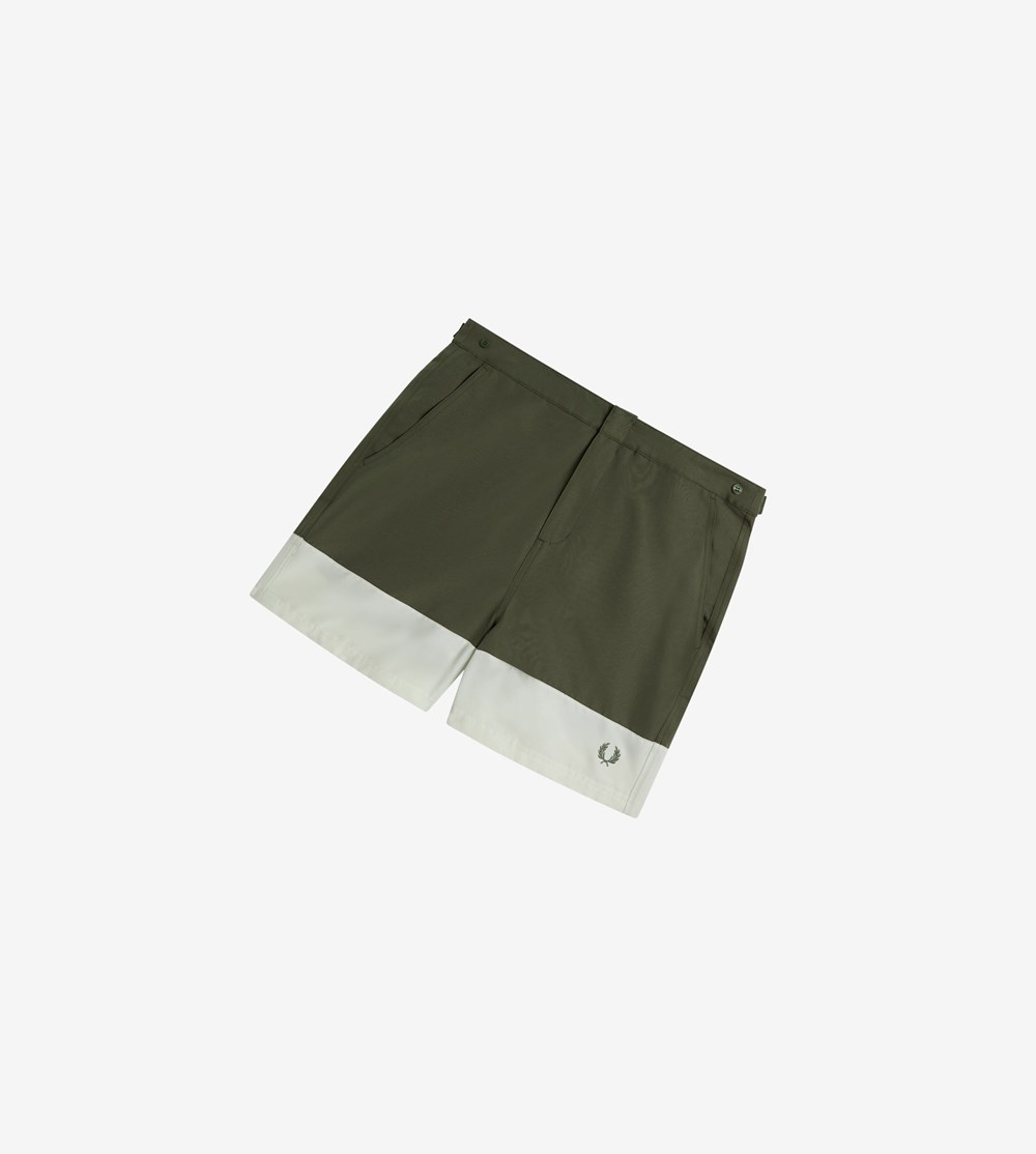 Green Fred Perry Colour Block Swim Short Men's Shorts | PSVKE-4356