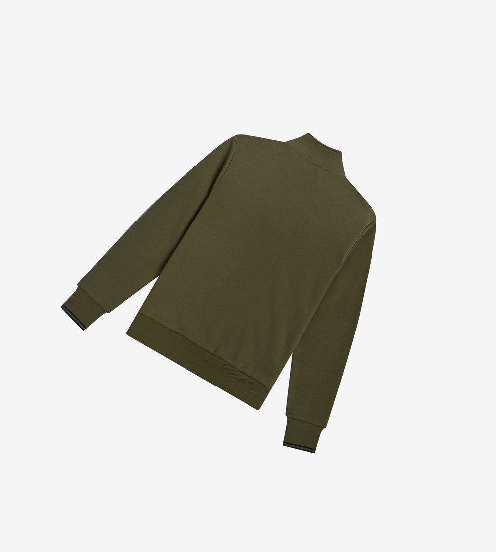 Green Fred Perry Half Zip Men's Sweatshirt | BPHEY-1679