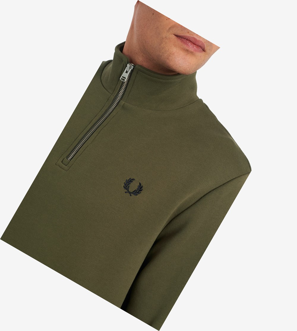 Green Fred Perry Half Zip Men's Sweatshirt | BPHEY-1679