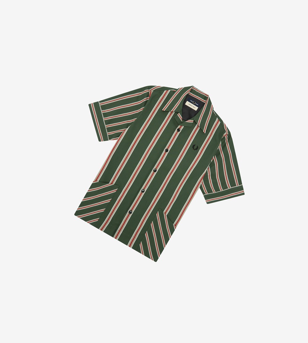 Green Fred Perry Nicholas Daley Vertical Stripe Men's Shirts | ZDASP-7942