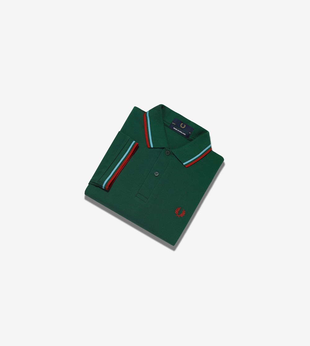 Green / Red Fred Perry M12 Men's Polo Shirts | FLQOH-4187