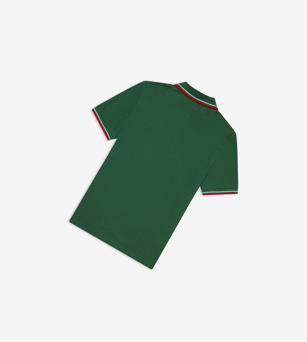 Green / Red Fred Perry M12 Men's Polo Shirts | FLQOH-4187