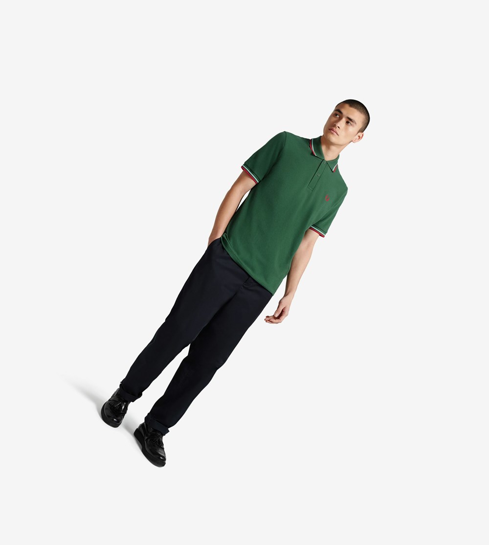 Green / Red Fred Perry M12 Men's Polo Shirts | FLQOH-4187