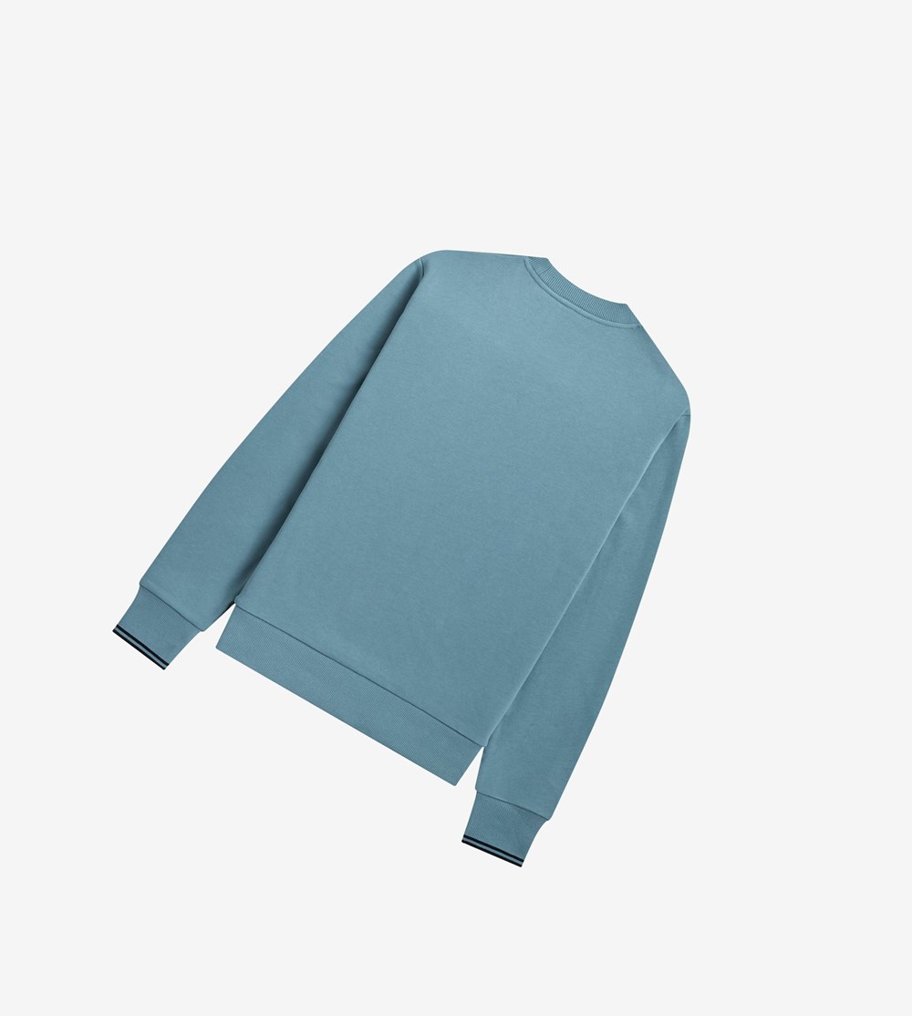 Grey Blue Fred Perry Crew Neck Men's Sweatshirt | CUDKN-8634