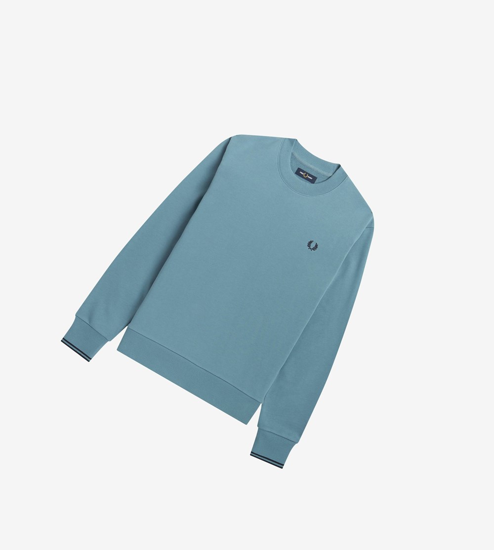 Grey Blue Fred Perry Crew Neck Men\'s Sweatshirt | CUDKN-8634