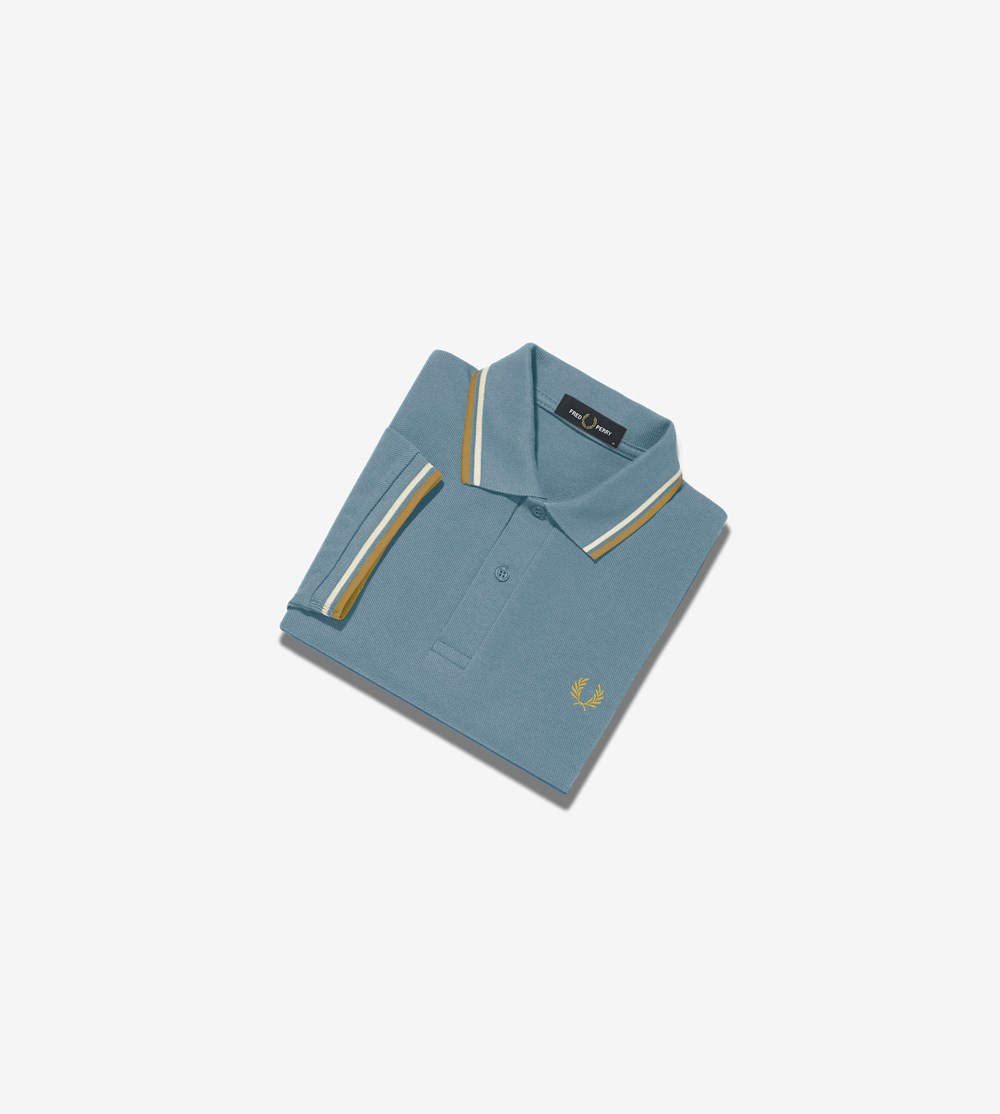 Grey Blue / Gold Fred Perry M3600 Men's Polo Shirts | SCHDP-0178