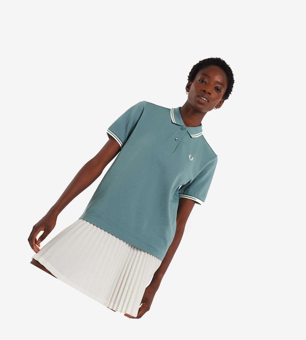 Grey Blue / White Fred Perry G3600 Women\'s Polo Shirts | FARTW-1846