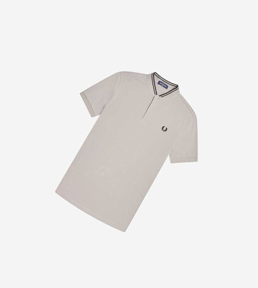 Grey Fred Perry Bomber Collar Men's Polo Shirts | ONCES-9623