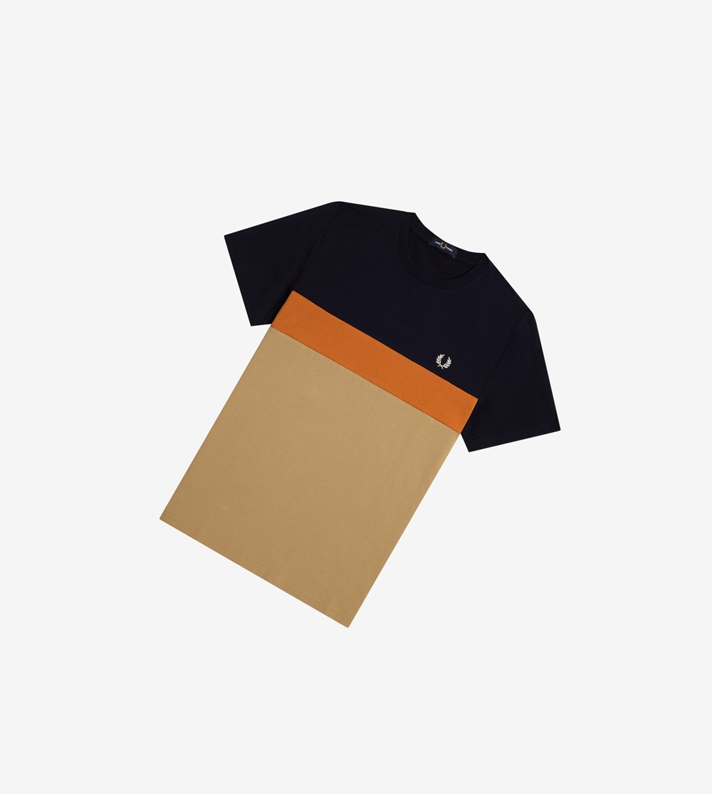 Grey Fred Perry Colour Block Men's T Shirts | FUZYD-1746