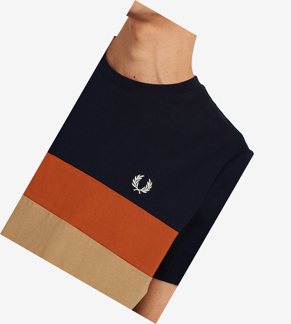 Grey Fred Perry Colour Block Men's T Shirts | FUZYD-1746