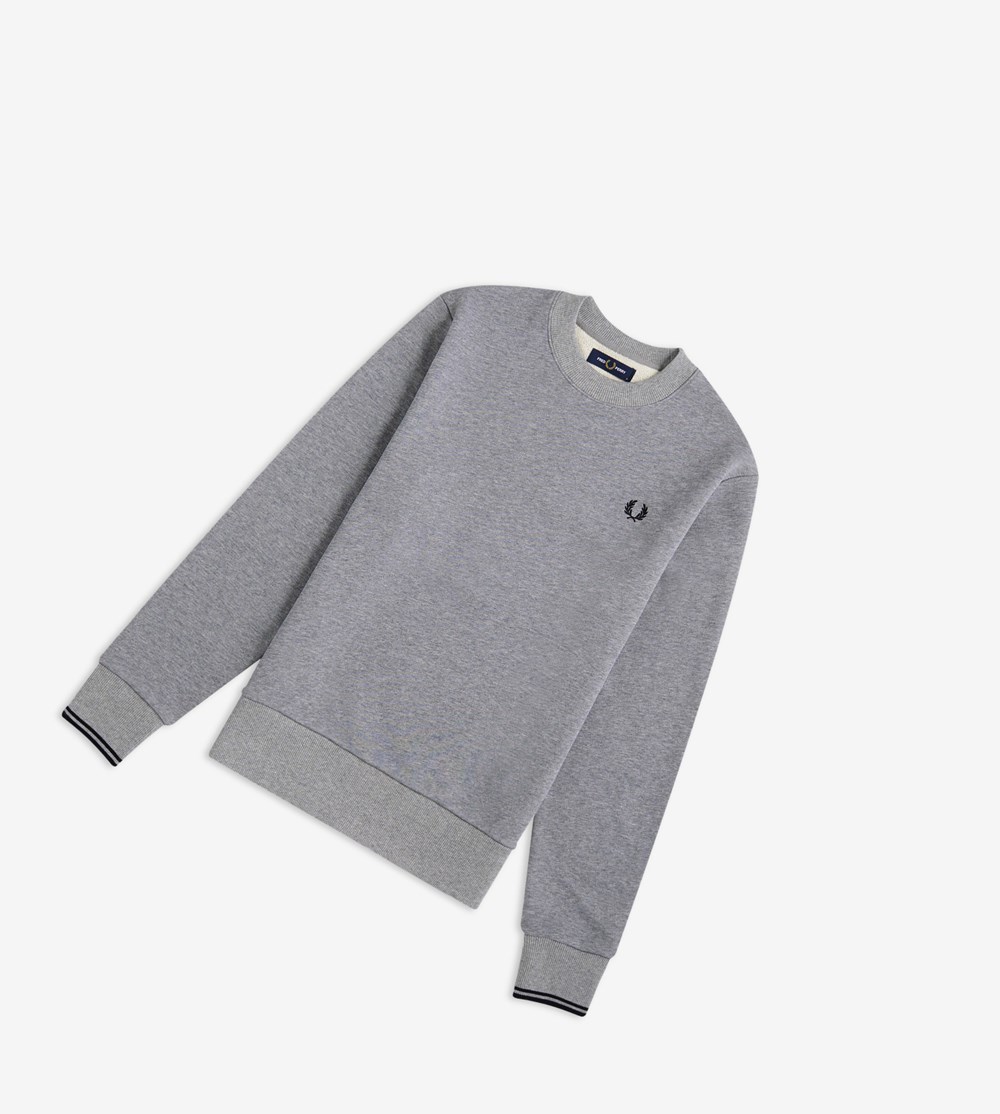 Grey Fred Perry Crew Neck Men's Sweatshirt | VEOQX-7582