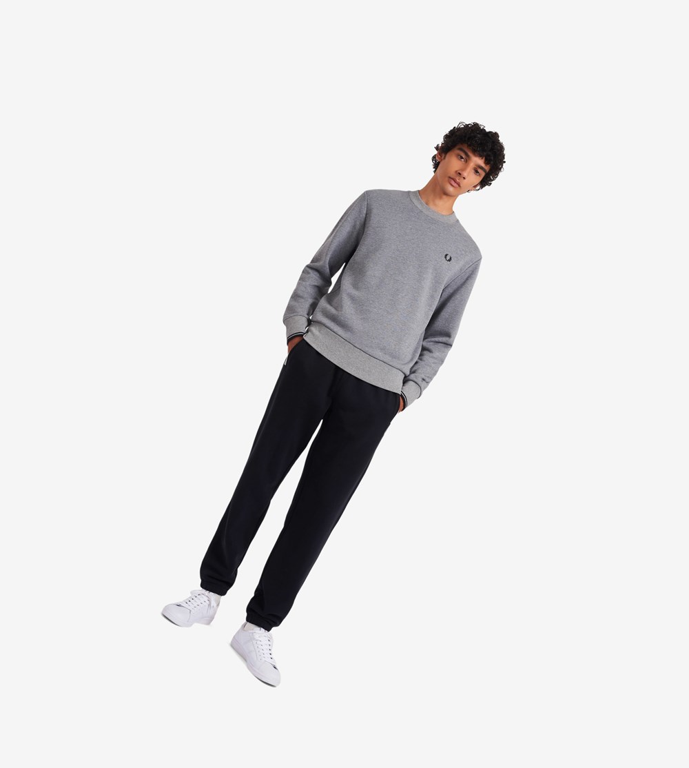 Grey Fred Perry Crew Neck Men's Sweatshirt | VEOQX-7582