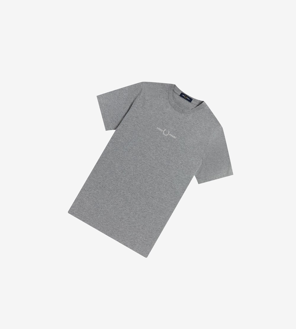 Grey Fred Perry Embroidered Men's T Shirts | JYPHK-7062