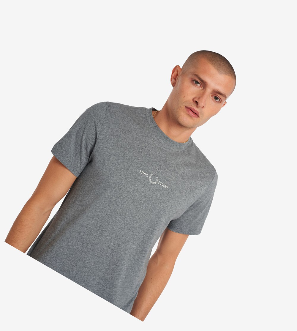 Grey Fred Perry Embroidered Men's T Shirts | JYPHK-7062