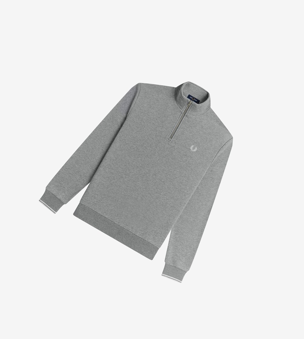 Grey Fred Perry Half Zip Men's Sweatshirt | LAZBI-6031