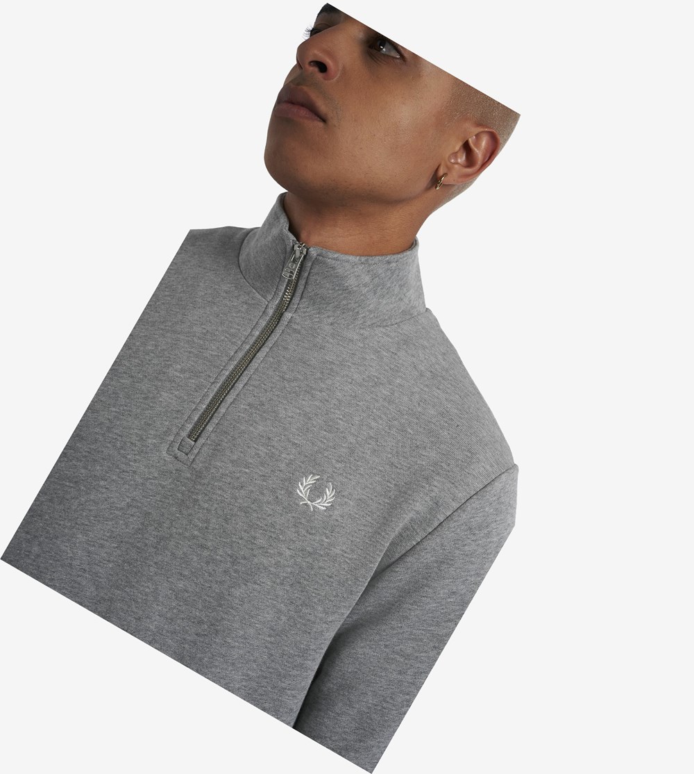 Grey Fred Perry Half Zip Men's Sweatshirt | LAZBI-6031