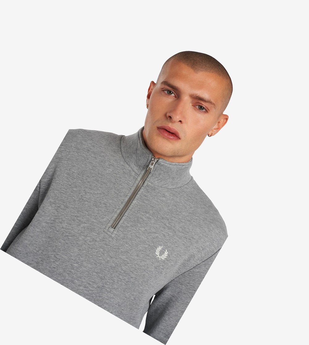 Grey Fred Perry Half Zip Men's Sweatshirt | LAZBI-6031