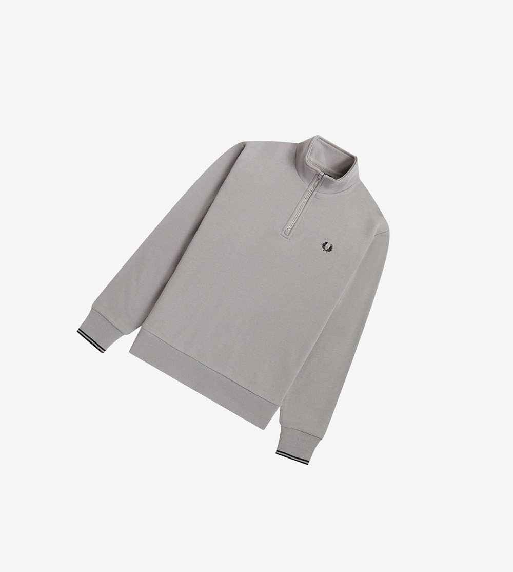 Grey Fred Perry Half Zip Men's Sweatshirt | NCVRI-3701