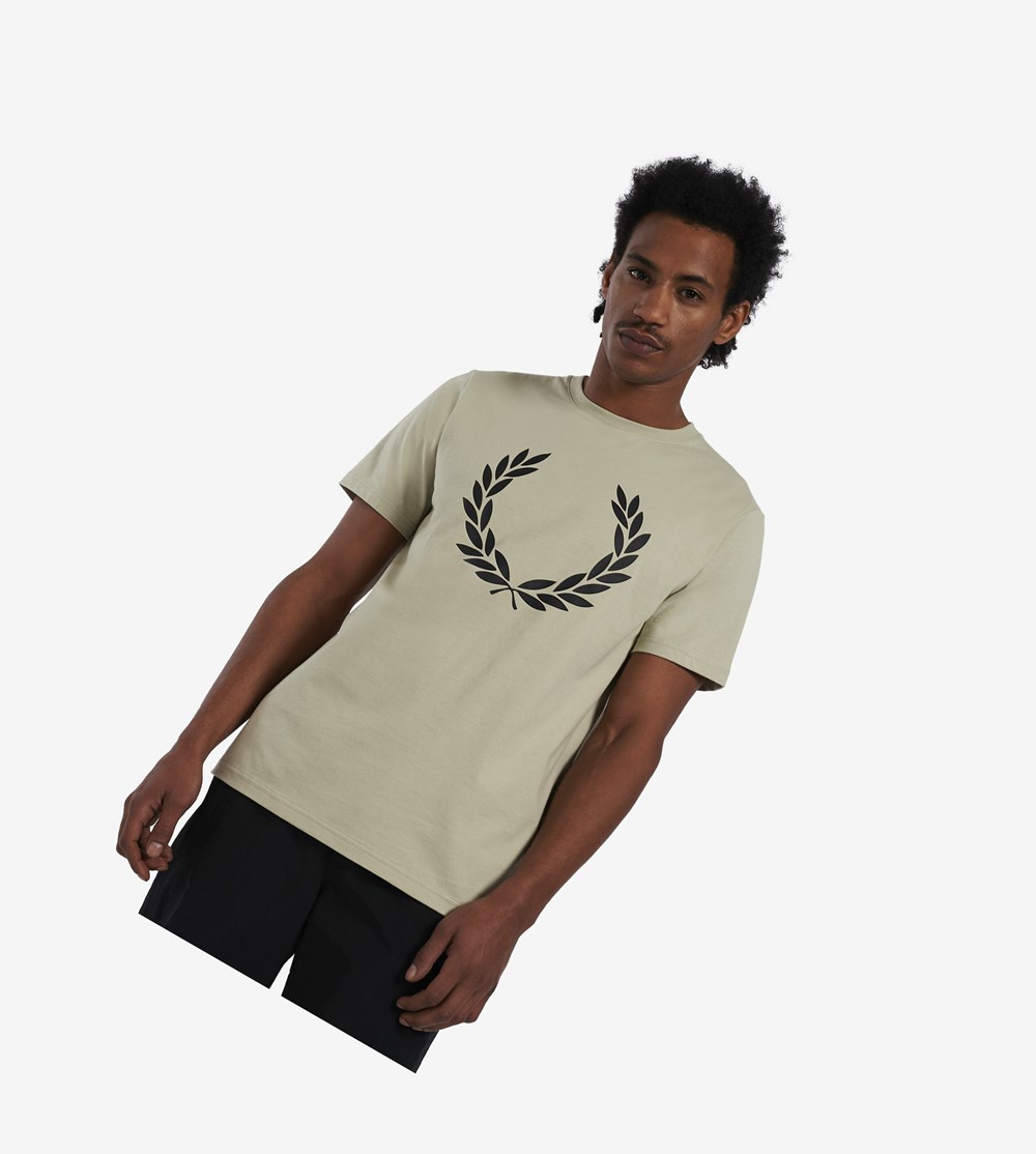 Grey Fred Perry Laurel Wreath Print Men's T Shirts | KDTHO-0849