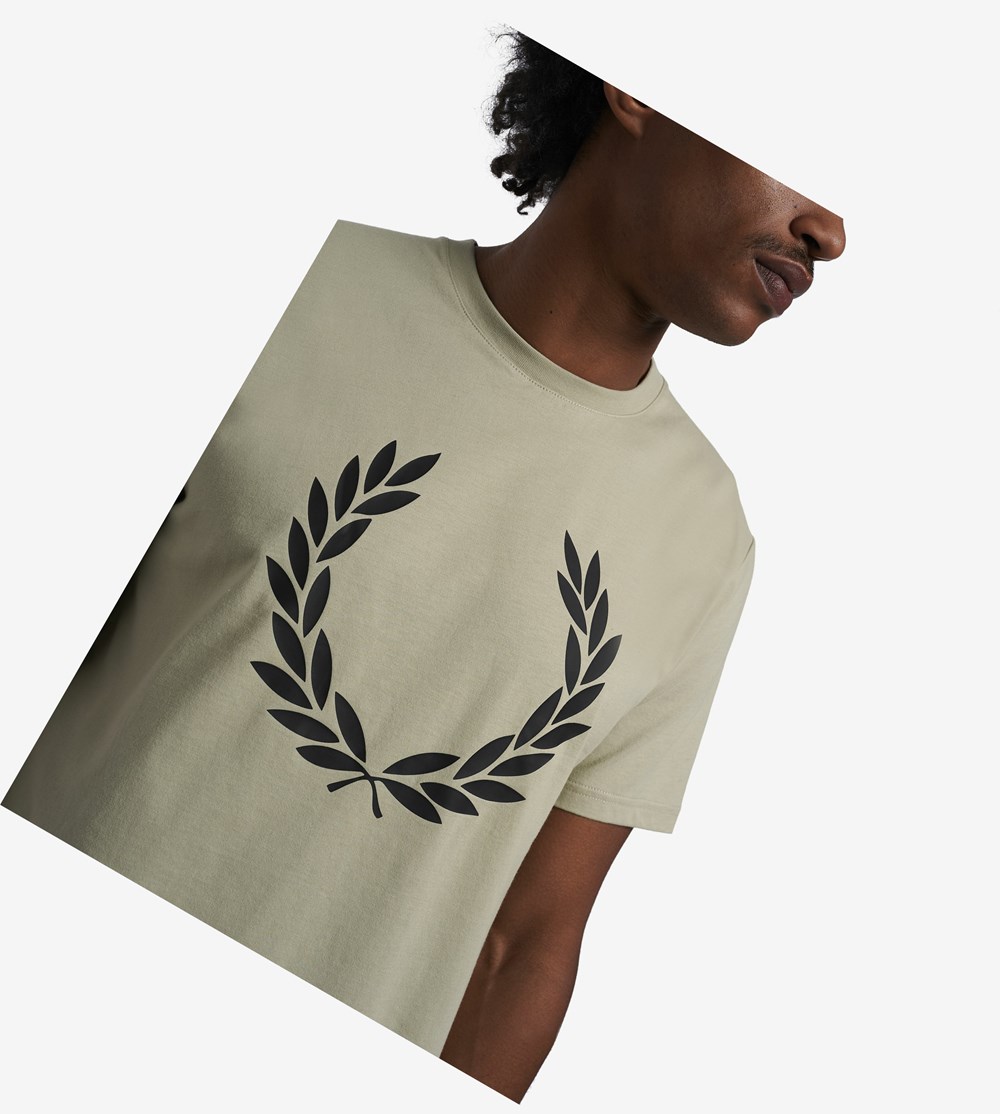 Grey Fred Perry Laurel Wreath Print Men's T Shirts | KDTHO-0849