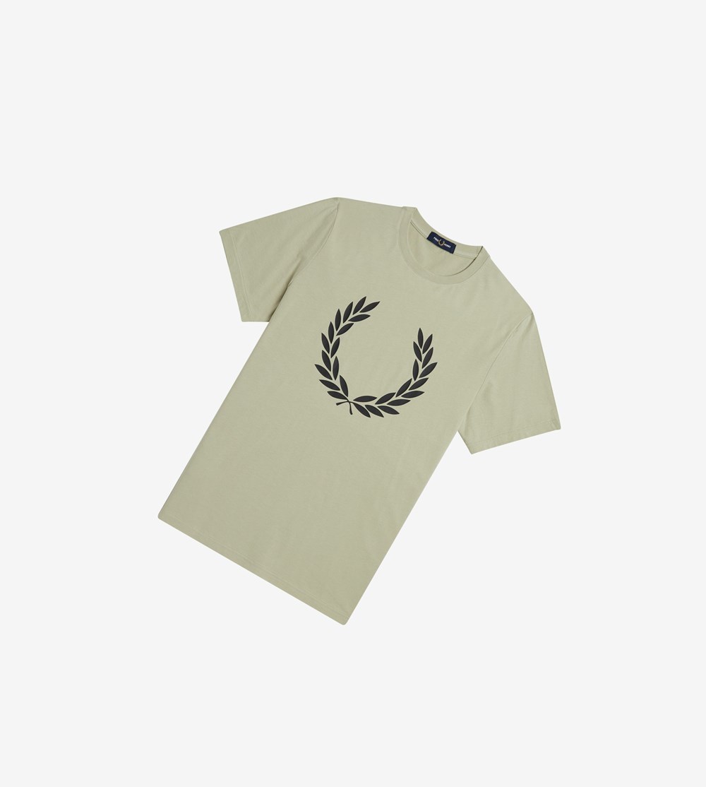 Grey Fred Perry Laurel Wreath Print Men\'s T Shirts | KDTHO-0849