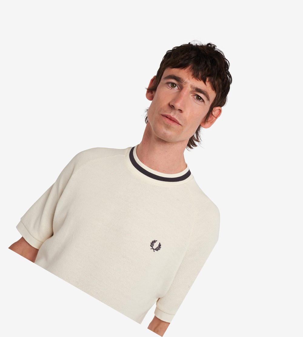 Grey Fred Perry Reissues Mesh-Texture Piqué Men's T Shirts | CJRVB-7289