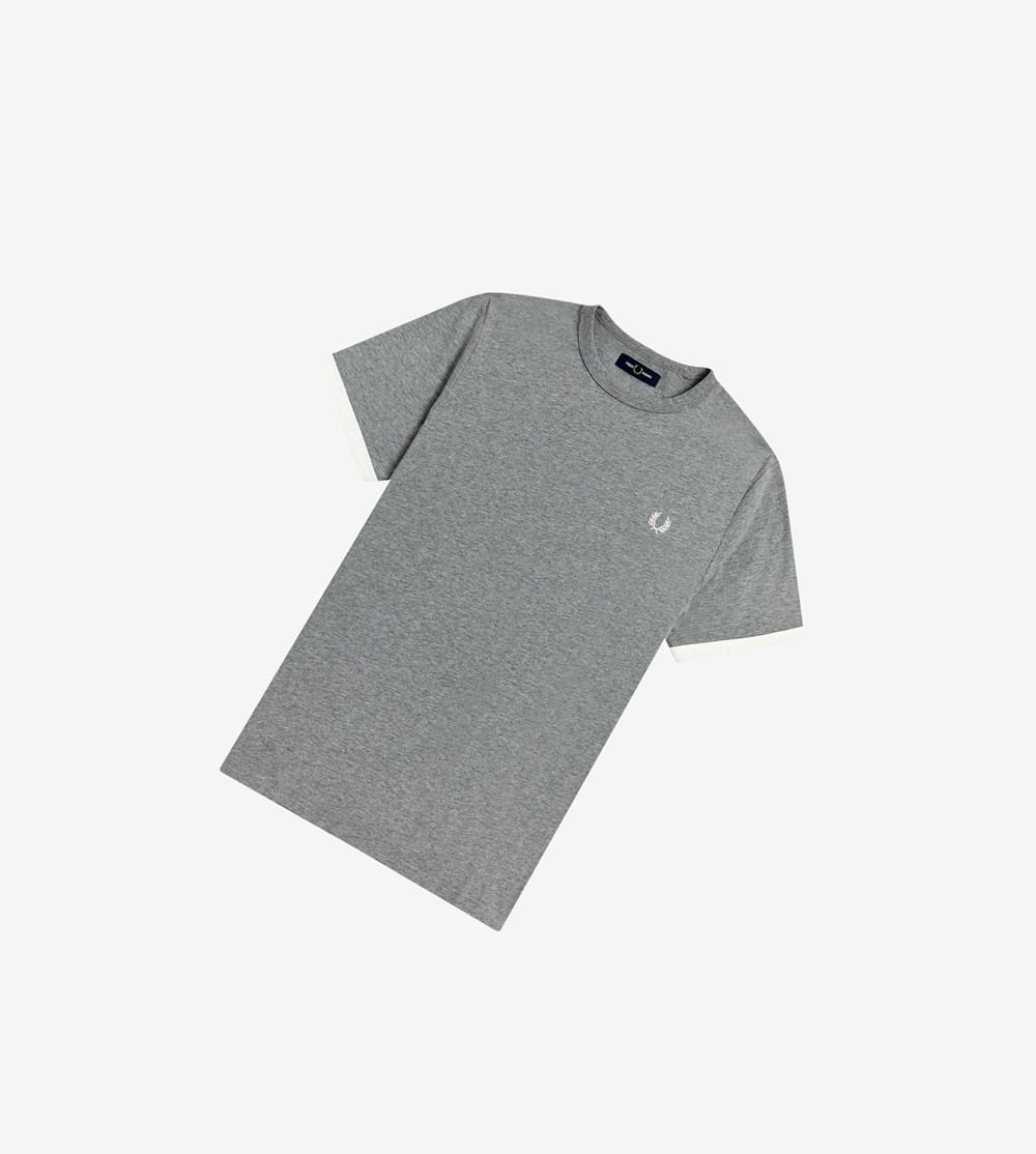 Grey Fred Perry Ringer Men\'s T Shirts | RDWTE-6129