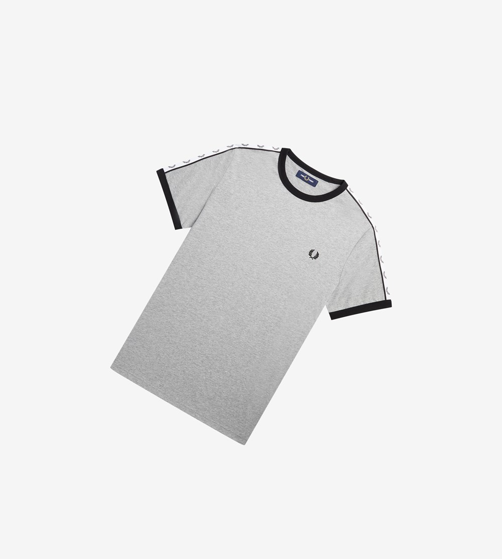 Grey Fred Perry Taped Ringer Men\'s T Shirts | BLZYO-8057