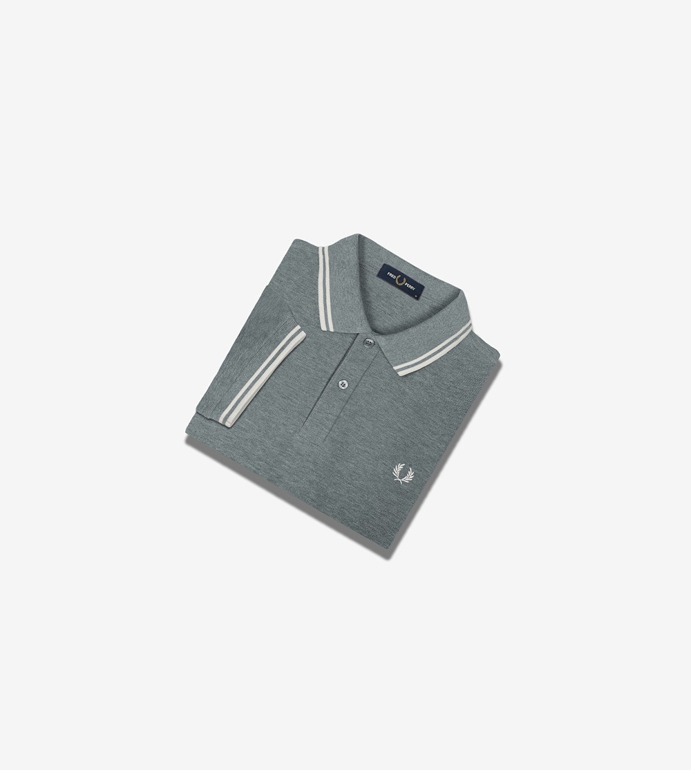 Grey / White Fred Perry M3600 Men's Polo Shirts | HPAJN-6382