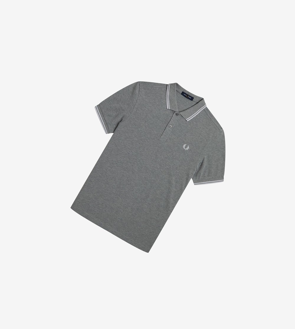 Grey / White Fred Perry M3600 Men\'s Polo Shirts | HPAJN-6382