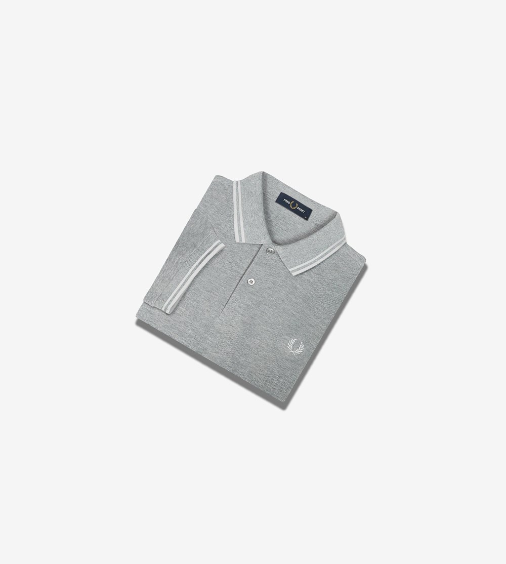 Grey / White Fred Perry M3600 Men's Polo Shirts | QHKPF-9367