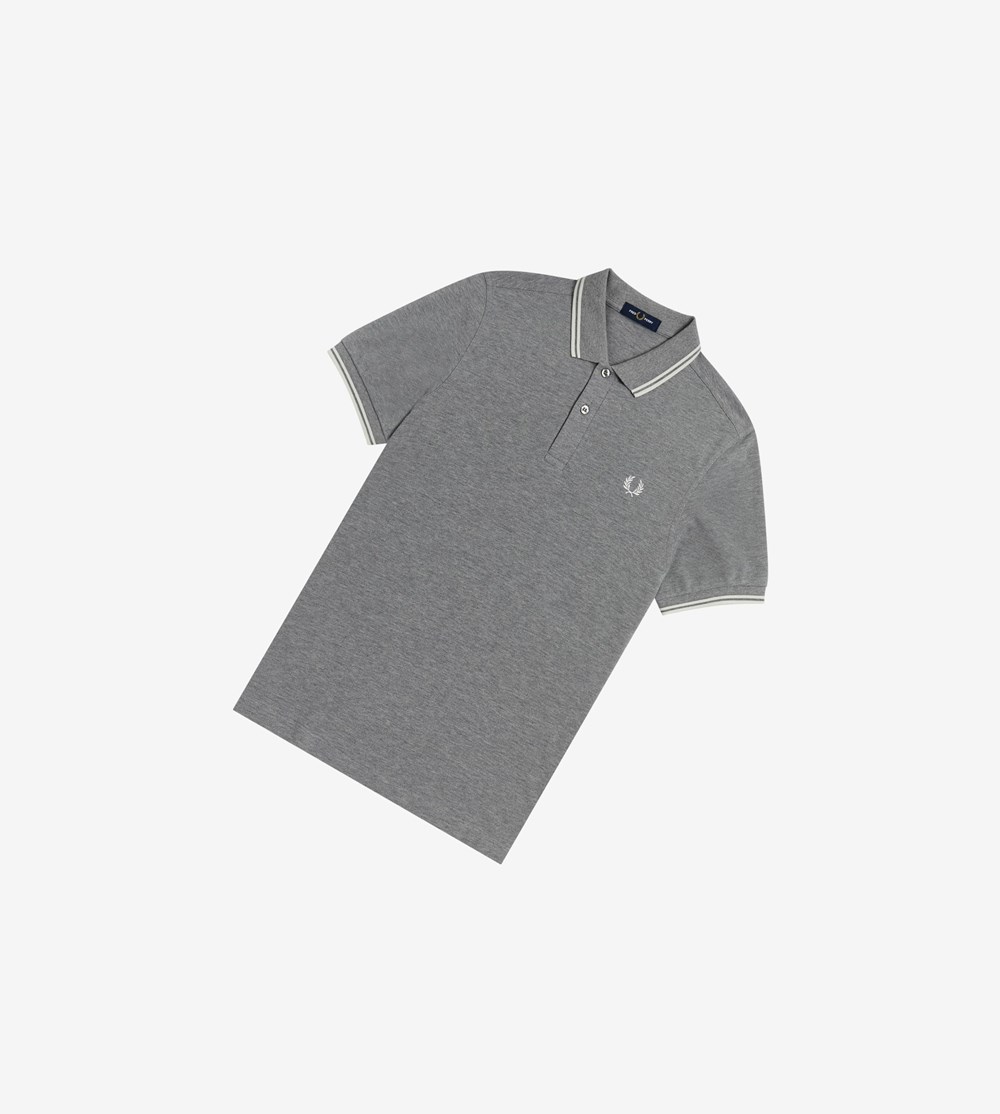 Grey / White Fred Perry M3600 Men's Polo Shirts | QHKPF-9367